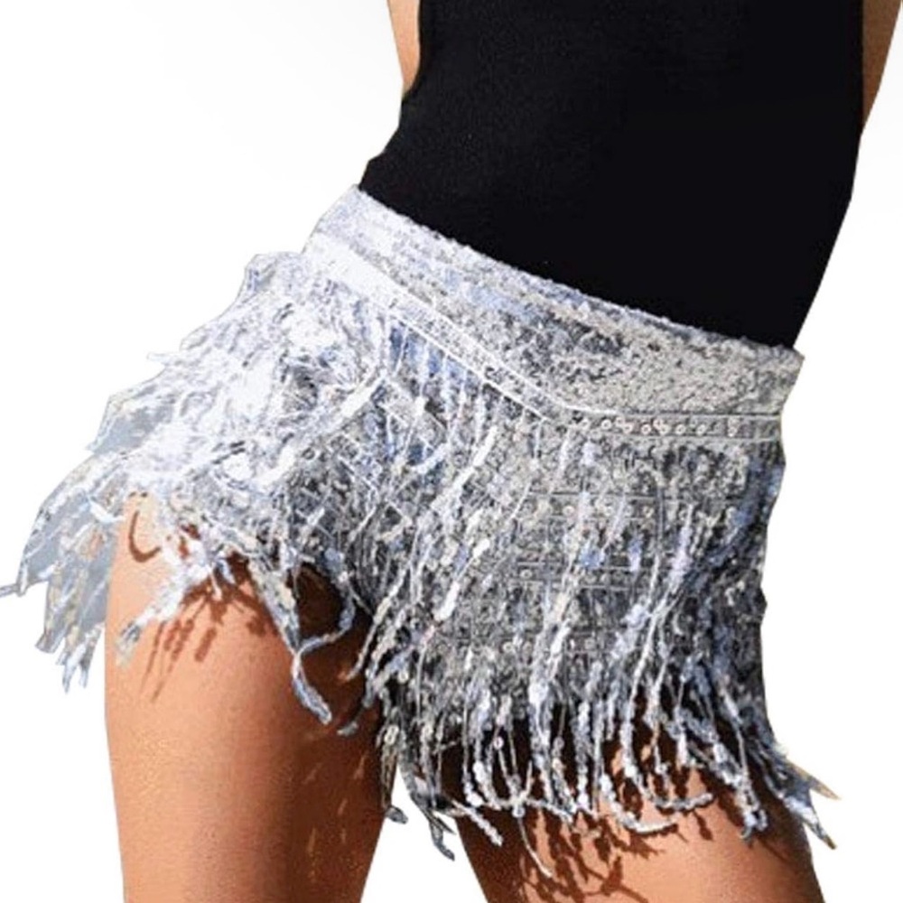 Yollmart Women's Sequins Tassel Shorts